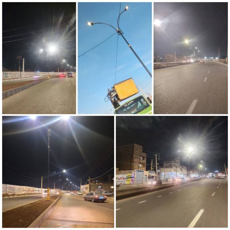نصب 20 پایه چراغ روشنایی جدید در بلوار امام خمینی (ره) شهر فرون آباد